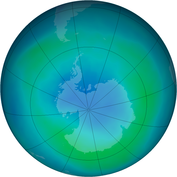 Antarctic ozone map for March 2009
